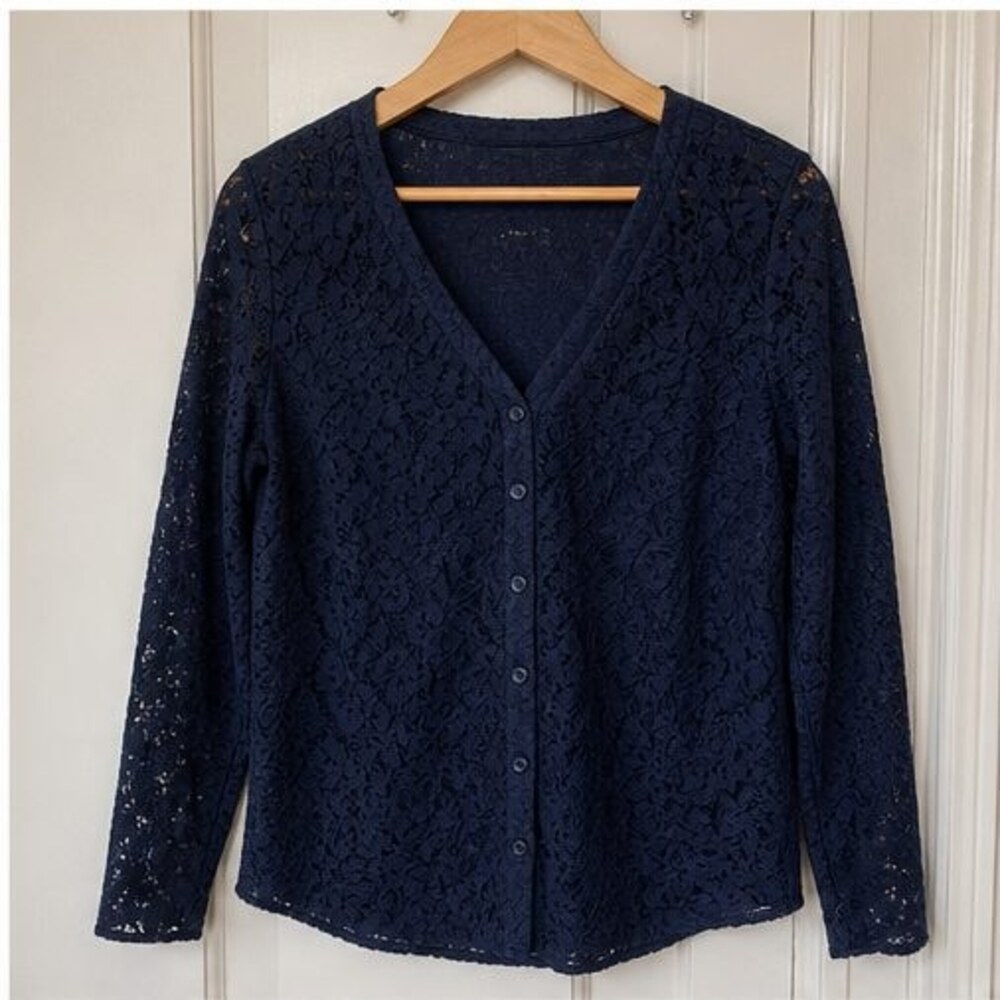 Navy Lace Trim Top